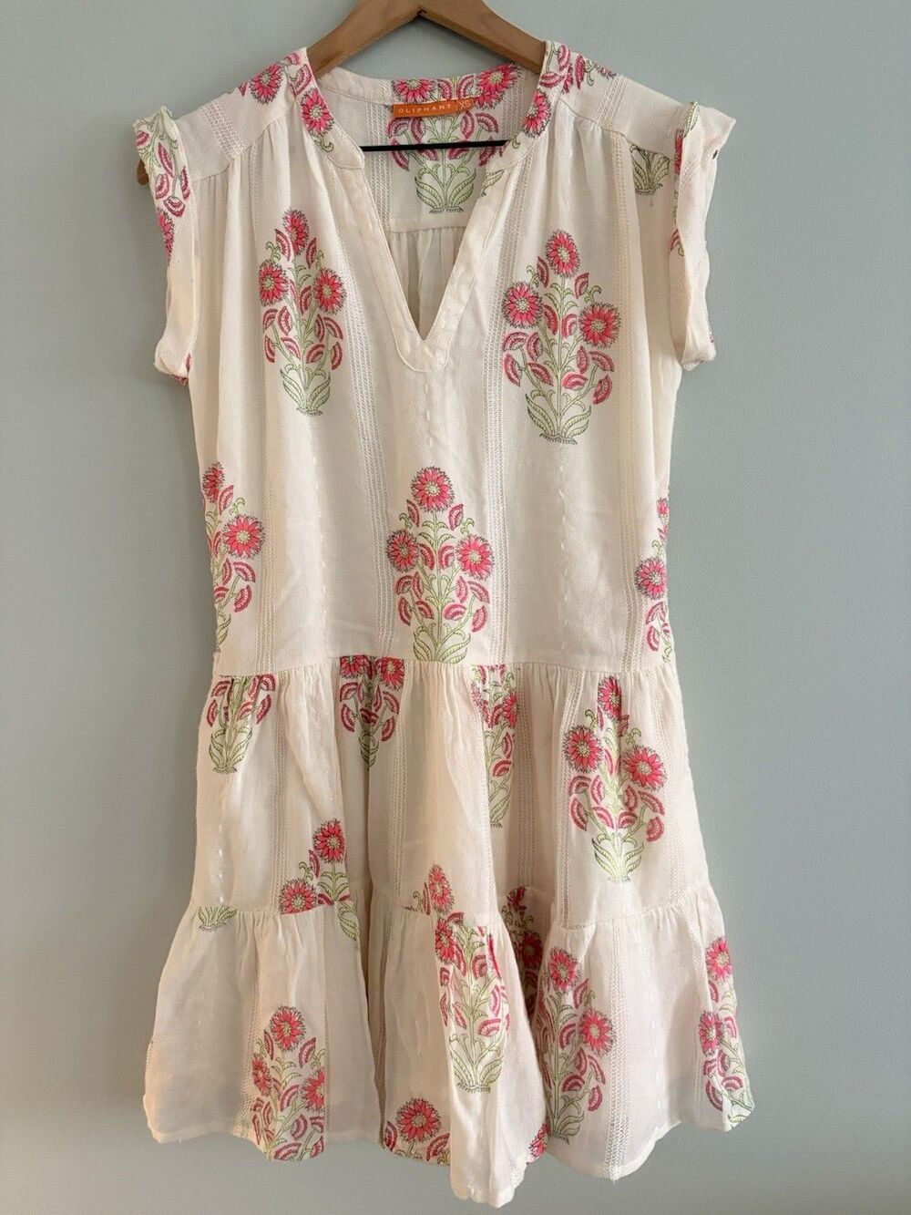 Oliphant Roll Sleeve Mini Dress Algarve Pink Floral Womens XS
